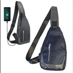 Blue Black Crossbody Sling Bag with USB Port and Cable NWOT